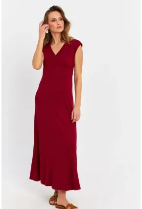 Kadın Bordo Düğme Detaylı Kruvaze Midi Elbise MEY0011