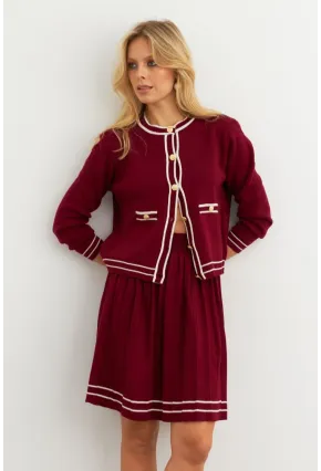 Kadın Bordo-Ekru Triko Ceket Takım SF2557