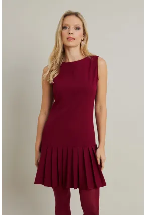 Kadın Bordo Etegi Pileli Mini Elbise FRY2265