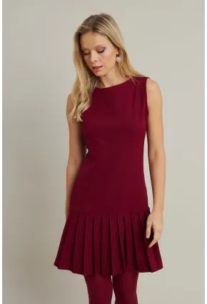 Kadın Bordo Etegi Pileli Mini Elbise FRY2265