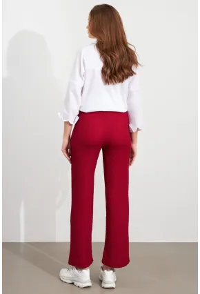 Kadın Bordo Gofre Pantolon ZH326