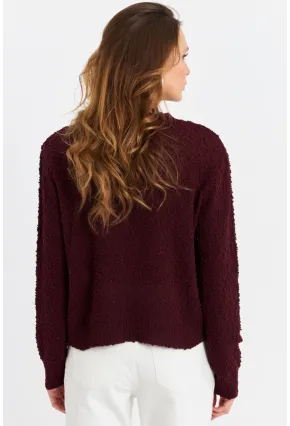 Kadın Bordo İpli Triko Hırka YV323