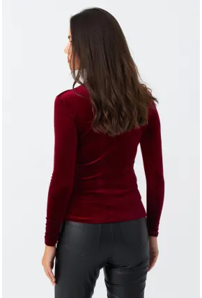 Kadın Bordo Kadife Bluz LPP1240