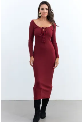 Kadın Bordo Kaşkorse Maxi Elbise EY1513