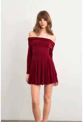 Kadın Bordo Madonna Yaka Midi Elbise MON1262