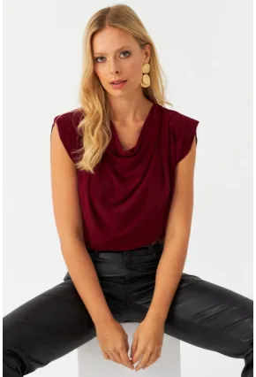 Kadın Bordo Omuzları Vatkalı Degaje Bluz ELT3234