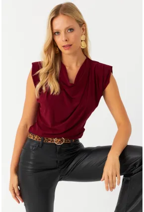 Kadın Bordo Omuzları Vatkalı Degaje Bluz ELT3234