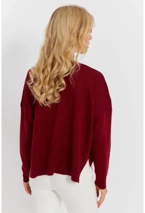 Kadın Bordo Önü Kısa Triko Kazak YİL551