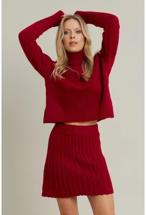 Kadın Bordo Pileli Etekli Alt Üst Takım ELT12001