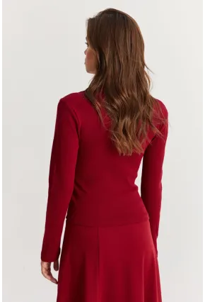 Kadın Bordo Polo Yaka Kaşkorse Bluz LON3006