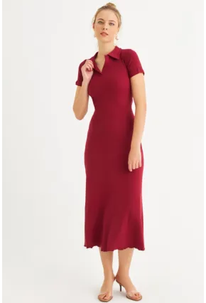 Kadın Bordo Sırt Bağlamalı Kaşkorse Midi Elbise MFRY0001