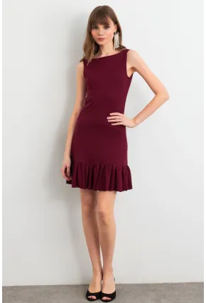Kadın Bordo Sırtı Açık Mini Elbise HOR0050