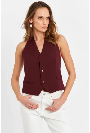 Kadın Bordo Sırtı Açık Yelek CAR1143