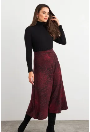 Kadın Bordo-Siyah Desenli Çan Etek MLON3007