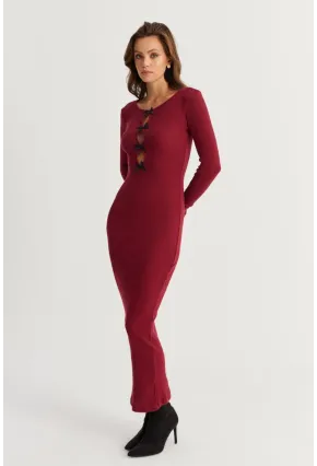 Kadın Bordo-Siyah Kurdele Detaylı Kaşkorse Maxi Yılbaşı Elbise XL2043