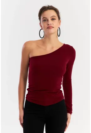 Kadın Bordo Tek Kol Bluz HOR37