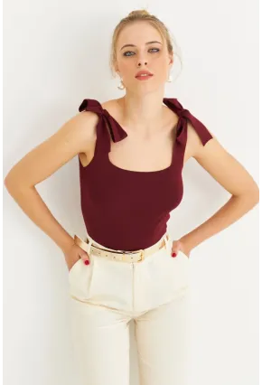 Kadın Bordo Triko Bluz YV236
