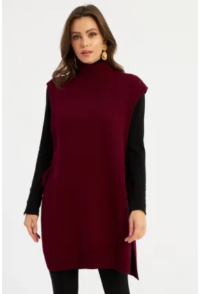 Kadın Bordo Uzun Triko Süveter MYV101