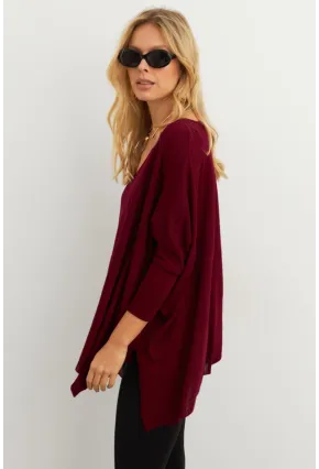 Kadın Bordo V Yaka Salaş Bluz YV304