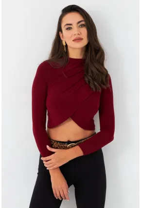 Kadın Bordo Yarım Balıkçı Anvelop Bluz CY351