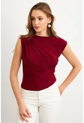 Kadın Bordo Yarım Balıkçı Desenli Bluz LPP1205