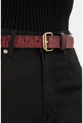 Kadın Bordo Yılan Desenli Kemer BE599