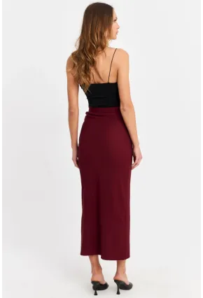 Kadın Bordo Yırtmaçlı Midi Etek MOD1854