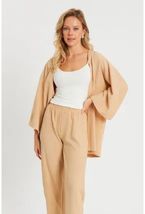 Kadın Bürümcük Kimono Takım Camel Q983