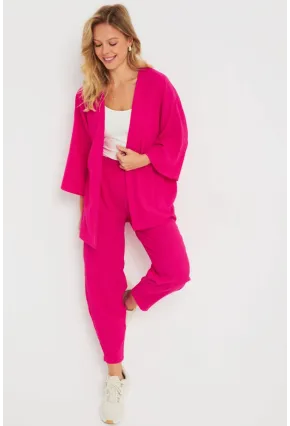 Kadın Bürümcük Kimono Takım Fuşya Q983