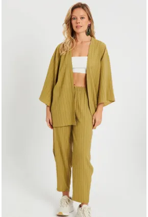Kadın Bürümcük Kimono Takım Haki Q983