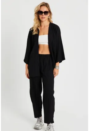 Kadın Bürümcük Kimono Takım Siyah Q983