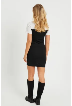 Kadın Büzgülü Mini Elbise Siyah-Beyaz KS116