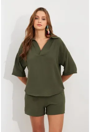 Kadın Çağla Yeşili Aerobin Şort Takım Q1005