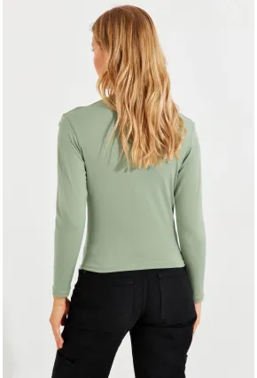 Kadın Çağla Yeşili Degaje Yaka Bluz LPP1234
