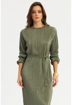 Kadın Çağla Yeşili Pilise Maxi Elbise GÇ192
