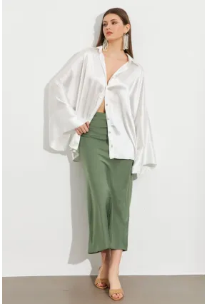 Kadın Çağla Yeşili Saten Çan Etek SE20
