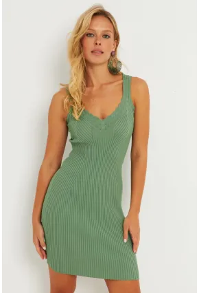 Kadın Çağla Yeşili Triko Mini Elbise SMT240