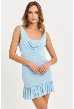 Kadın Cam Göbeği Degaje Yaka Mini Elbise HOR0078