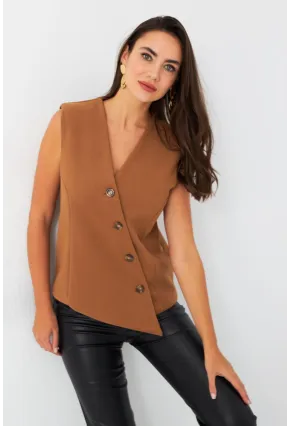 Kadın Camel Astarlı Asimetrik Yelek RAD50102