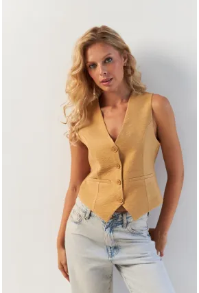 Kadın Camel Astarlı Keten Yelek TW60046-1