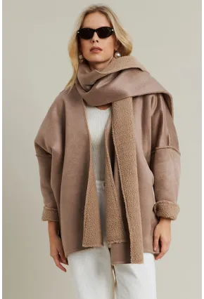 Kadın Camel Atkılı İçi Peluş Premium Ceket SE5