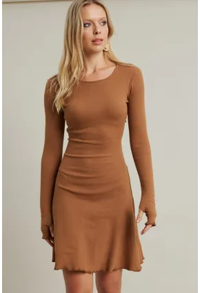 Kadın Camel Bağlamalı Kaşkorse Mini Elbise FRY2175