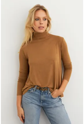 Kadın Camel Basic Balıkçı Yaka Bluz MKAZ501