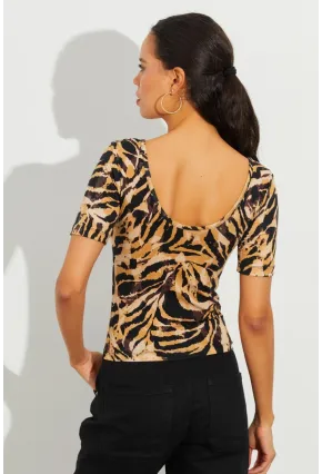 Kadın Camel Desenli Bluz LPP1224