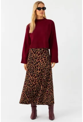 Kadın Camel Desenli Çan Etek LON3007
