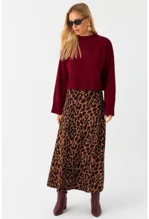 Kadın Camel Desenli Çan Etek LON3007