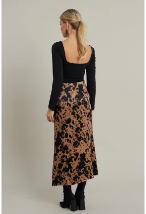 Kadın Camel Desenli Saten Etek CAR1060