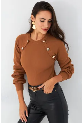 Kadın Camel Düğme Aksesuarlı Kaşkorse Bluz EY2946