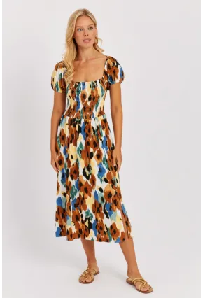 Kadın Camel Gipeli Desenli Midi Elbise MON126