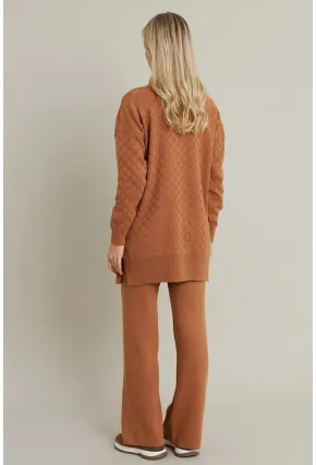 Kadın Camel İnci Düğmeli Triko Alt Üst Takım MNUV33
